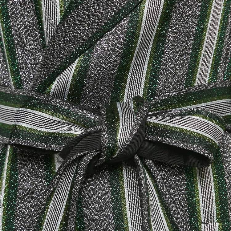 Pre Owned Emporio Armani Green/Metallic Lurex Cotton Blend Double Breasted Long Coat M