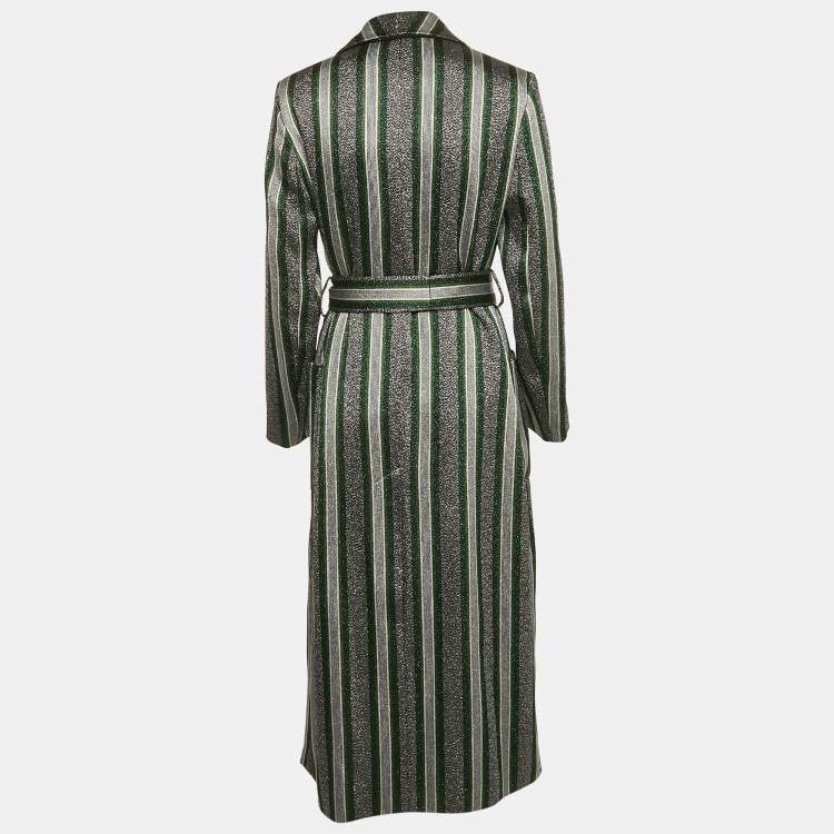 Pre Owned Emporio Armani Green/Metallic Lurex Cotton Blend Double Breasted Long Coat M