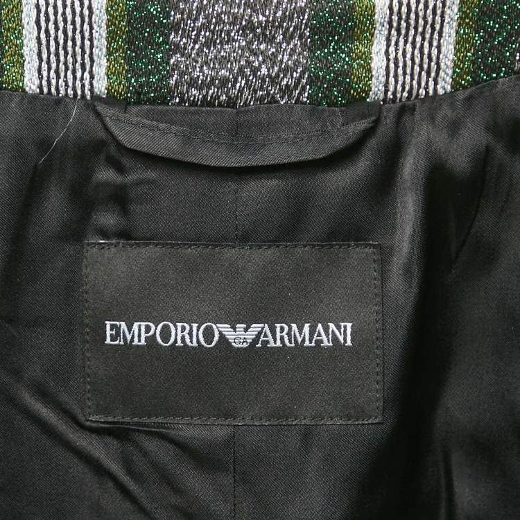 Pre Owned Emporio Armani Green/Metallic Lurex Cotton Blend Double Breasted Long Coat M