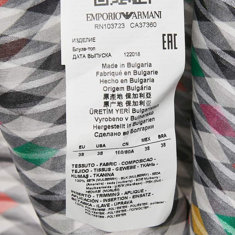 Pre Owned Emporio Armani Multicolor Checked and Logo Embroidery Silk Top S