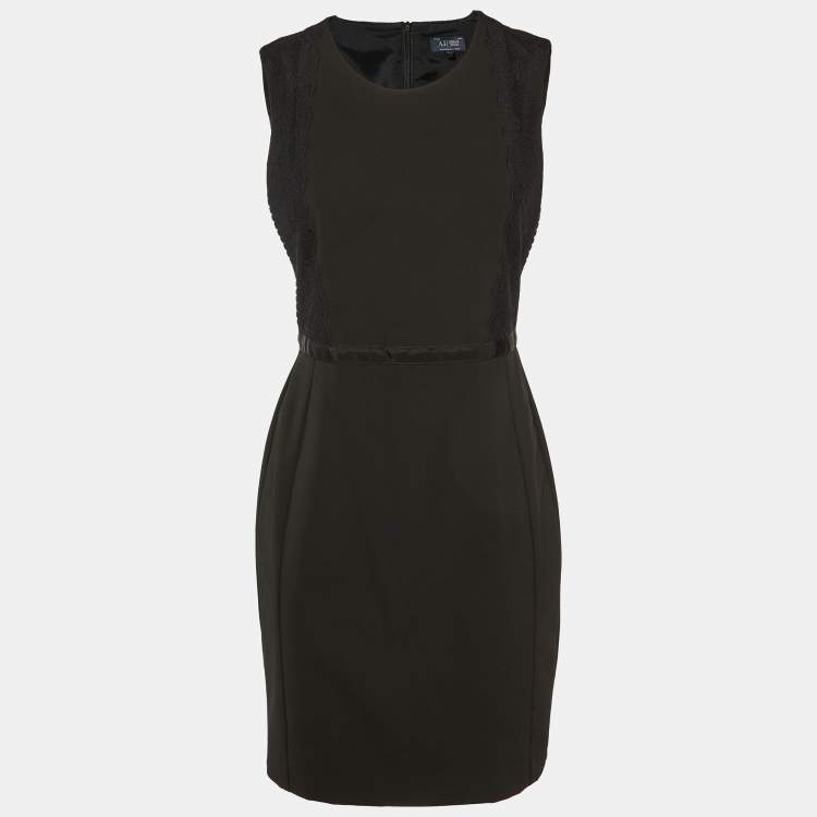 Pre Owned Emporio Armani Black Crepe & Lace Sleeveless Mini Dress M