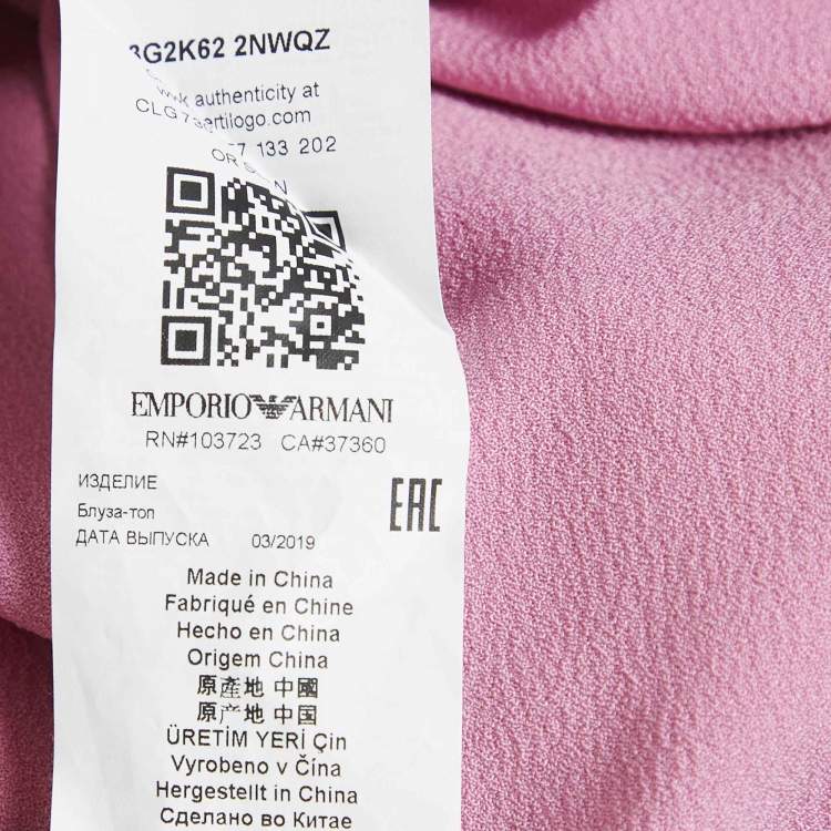 Pre Owned Emporio Armani Pink Stretch Crepe Short Sleeve Top L