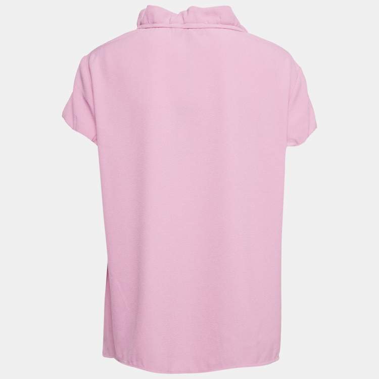 Pre Owned Emporio Armani Pink Stretch Crepe Short Sleeve Top L
