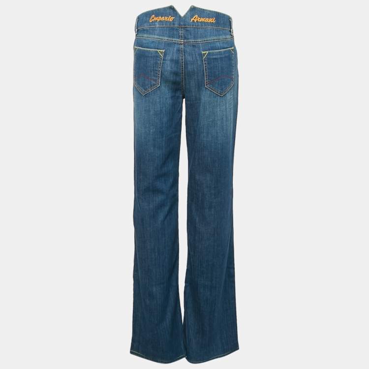 Pre Owned Emporio Armani Blue Washed Denim Flared Denim L Waist 36"