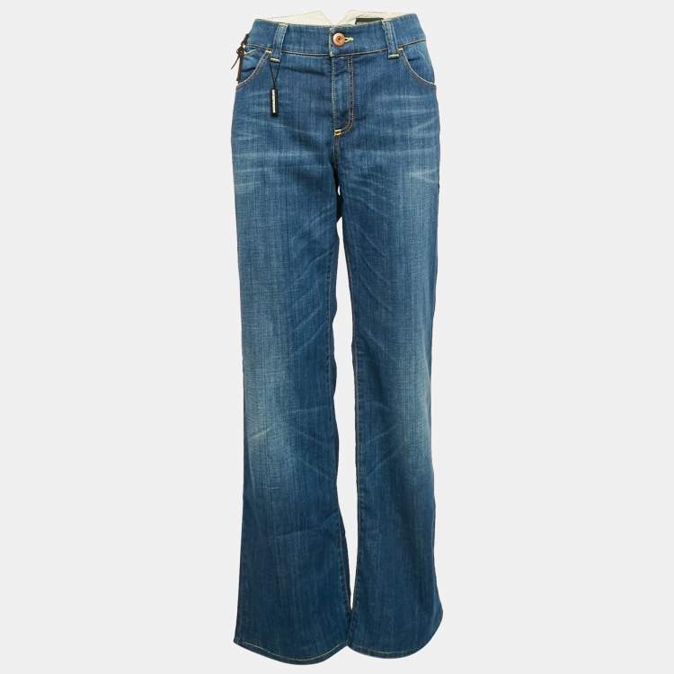 Pre Owned Emporio Armani Blue Washed Denim Flared Denim L Waist 36"