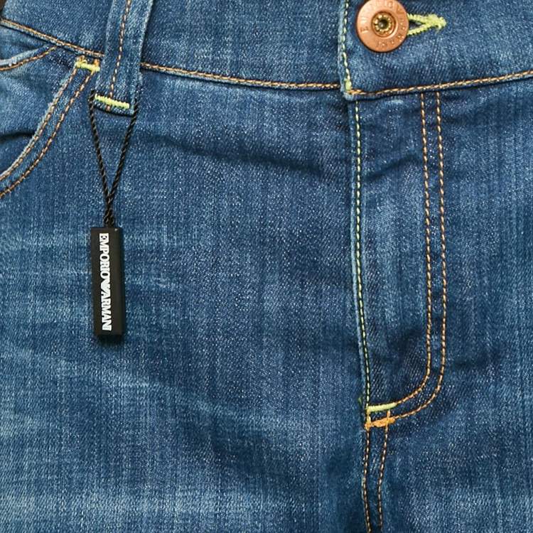 Pre Owned Emporio Armani Blue Washed Denim Flared Denim L Waist 36"