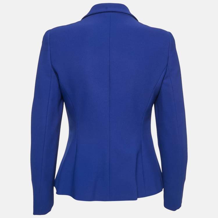 Pre Owned Emporio Armani Blue Textured Crepe Button Detail Blazer M