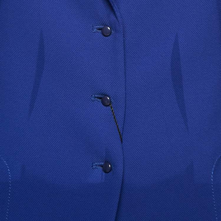 Pre Owned Emporio Armani Blue Textured Crepe Button Detail Blazer M