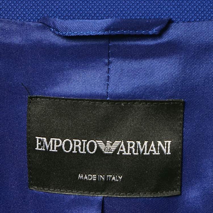 Pre Owned Emporio Armani Blue Textured Crepe Button Detail Blazer M