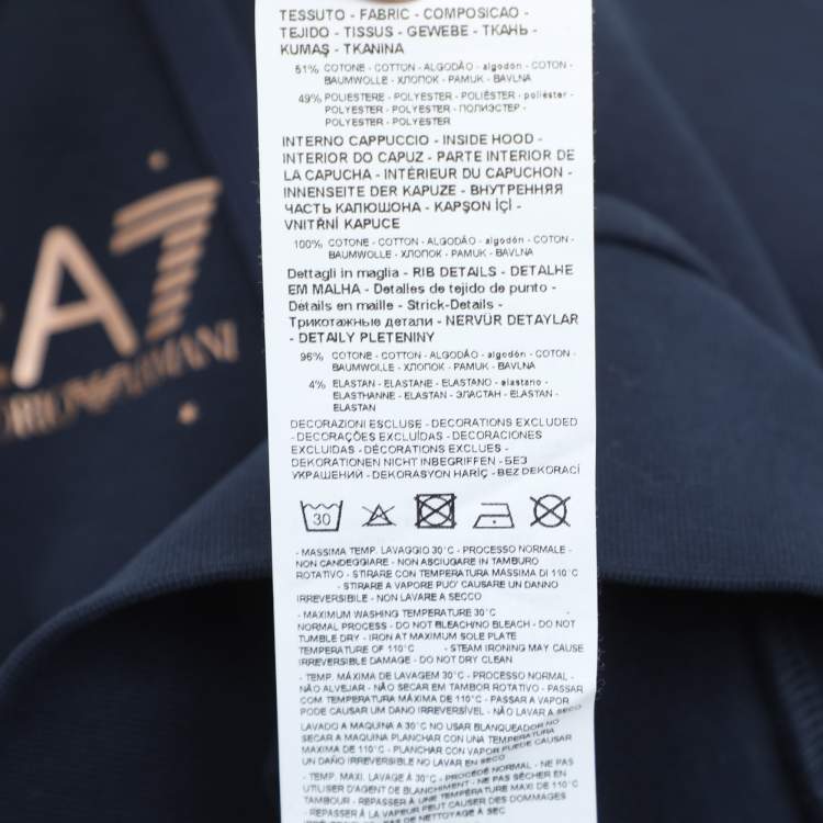 Pre Owned Emporio Armani Navy Blue Jersey Logo Print Hoodie S