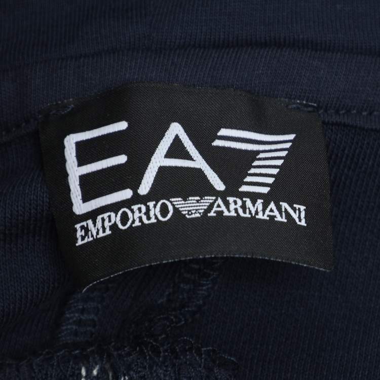 Pre Owned Emporio Armani Navy Blue Jersey Logo Print Hoodie S