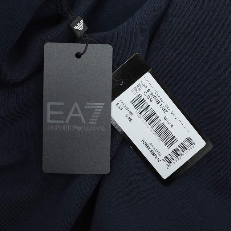 Pre Owned Emporio Armani Navy Blue Jersey Logo Print Hoodie S