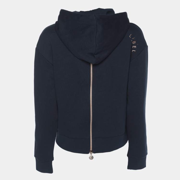Pre Owned Emporio Armani Navy Blue Jersey Logo Print Hoodie S