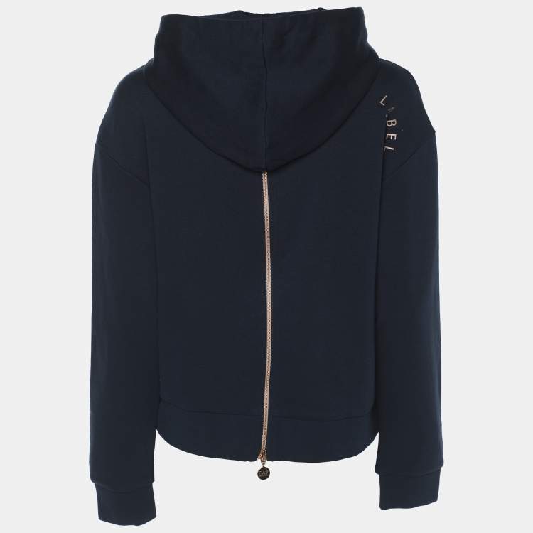 Pre Owned Emporio Armani Navy Blue Jersey Logo Embroidered Hoodie M