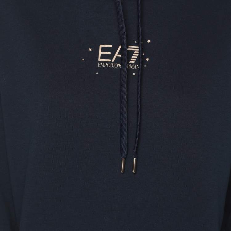 Pre Owned Emporio Armani Navy Blue Jersey Logo Embroidered Hoodie M