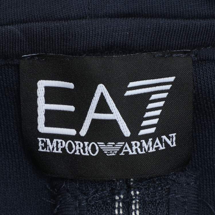 Pre Owned Emporio Armani Navy Blue Jersey Logo Embroidered Hoodie M