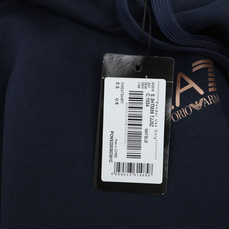 Pre Owned Emporio Armani Navy Blue Jersey Logo Embroidered Hoodie M