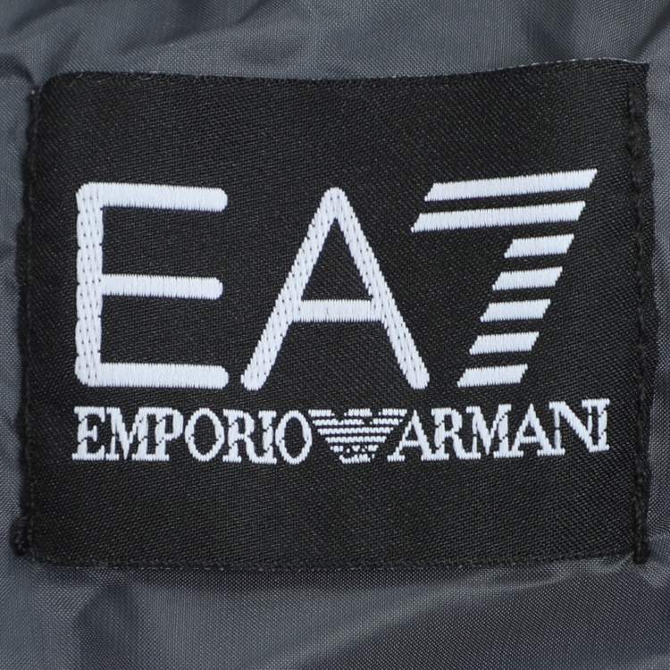 Pre Owned Emporio Armani Grey Quilted Nylon Zip Up Jacket M