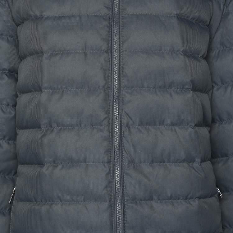Pre Owned Emporio Armani Grey Quilted Nylon Zip Up Jacket M