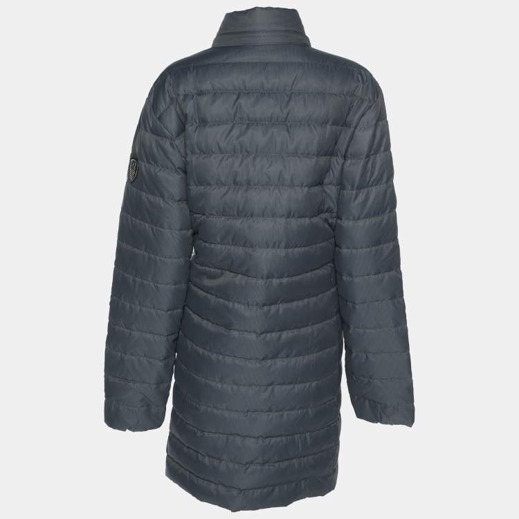 Pre Owned Emporio Armani Grey Quilted Nylon Zip Up Jacket M