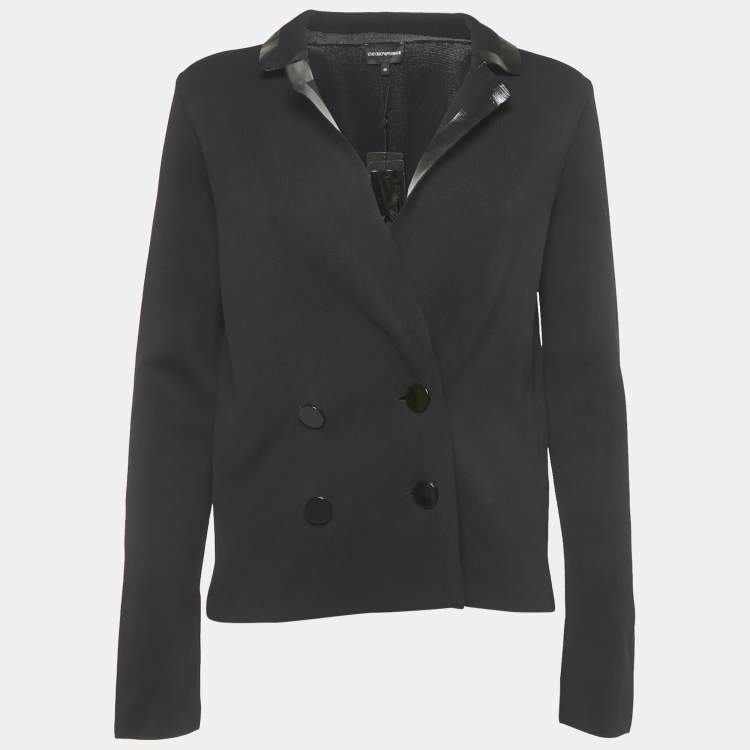 Pre Owned Emporio Armani Black Knit Double Breasted Blazer S