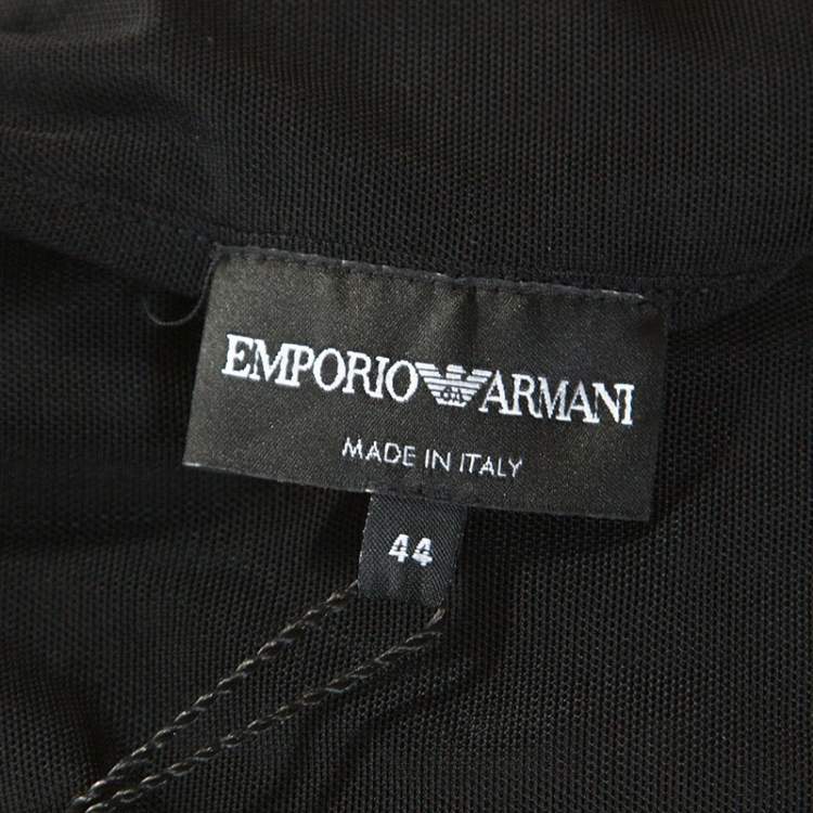 Pre Owned Emporio Armani Black Stretch Net Ruched Evening Gown M