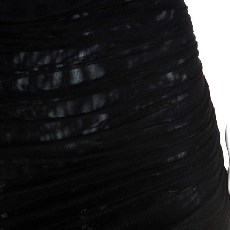 Pre Owned Emporio Armani Black Stretch Net Ruched Evening Gown M