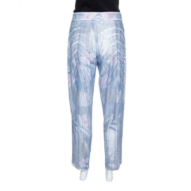 Pre Owned Emporio Armani Elite Blue Crystal Embellished Trousers S