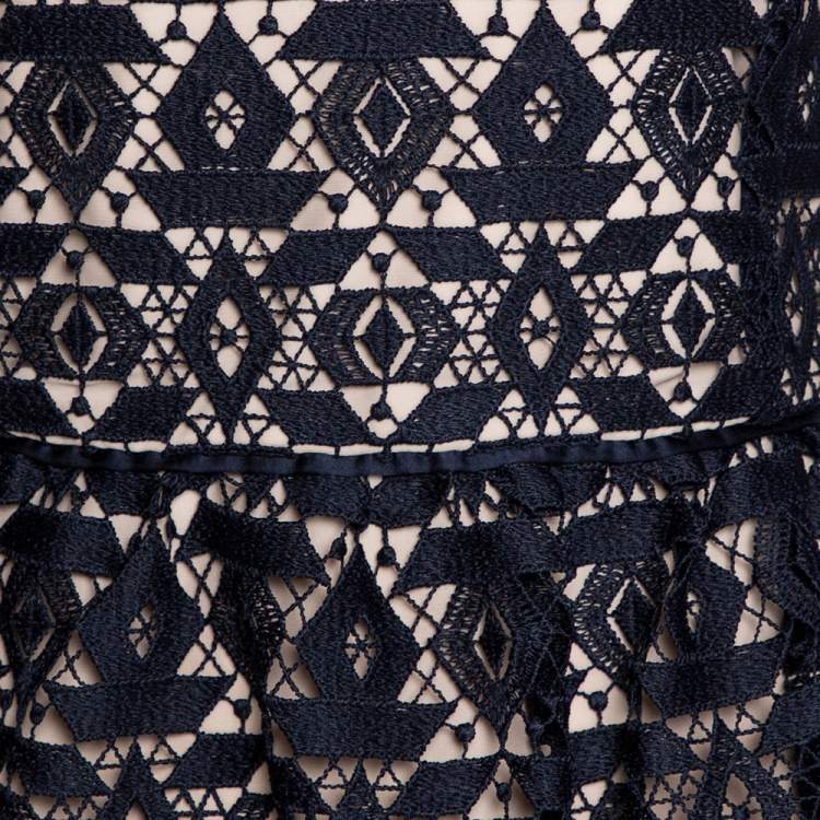 Pre Owned Emporio Armani Navy Blue Guipure Lace Overlay Sheath Dress M