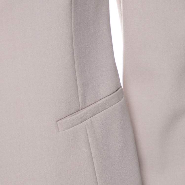Pre Owned Emporio Armani Beige Textured Crepe Button Front Stand Collar Blazer M