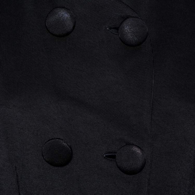 Pre Owned Emporio Armani Black Knit Pleated Trim Double Breasted Blazer M