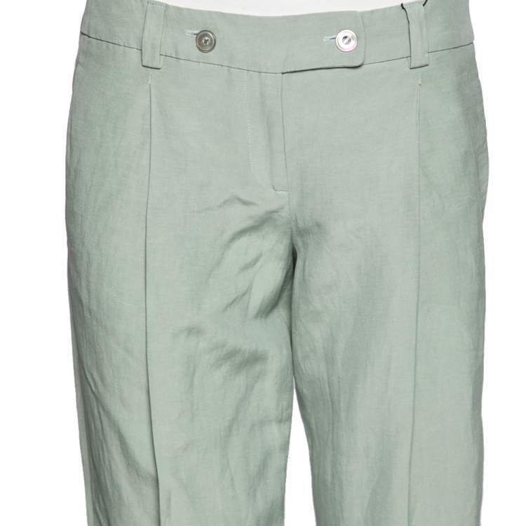 Pre Owned Emporio Armani Light Green Linen & Silk Trousers S
