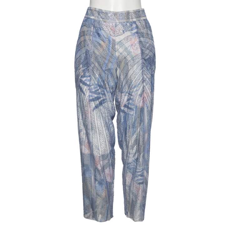 Pre Owned Emporio Armani Lavender Mesh Beaded Embellished Trouser M