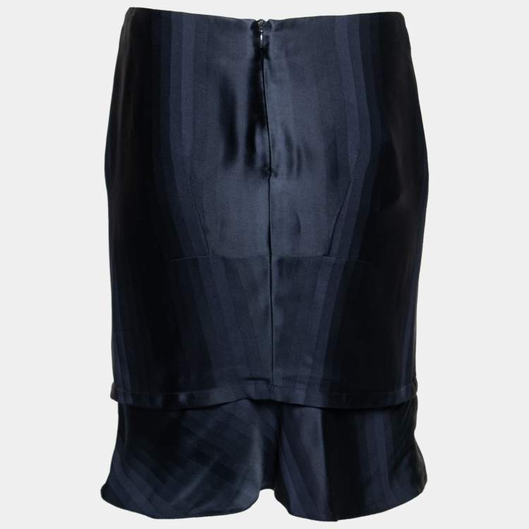 Pre Owned Emporio Armani Navy Blue Satin Short Skirt S