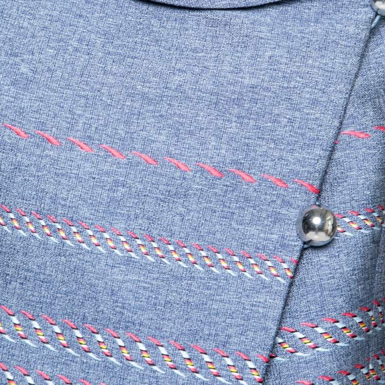 Pre Owned Emporio Armani Blue Embroidered Tweed Single-Breasted Blazer M