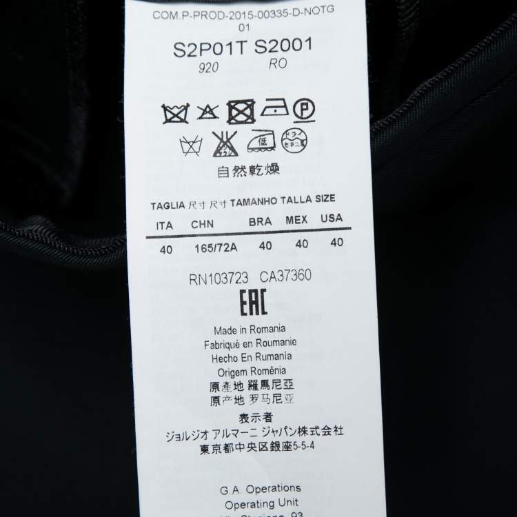 Pre Owned Emporio Armani Navy Blue Wool Pleated Waistband Detail Tapered Trousers S