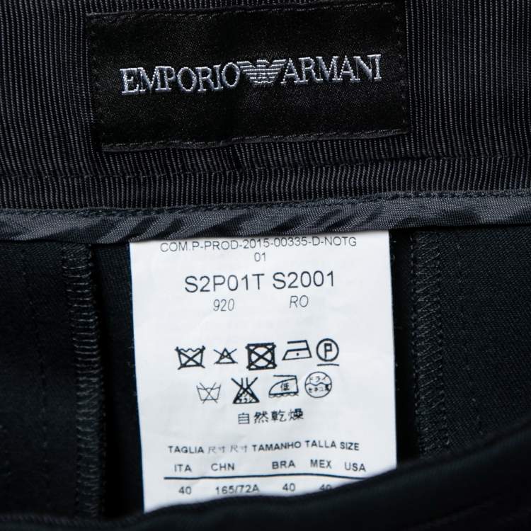 Pre Owned Emporio Armani Navy Blue Wool Pleated Waistband Detail Tapered Trousers S