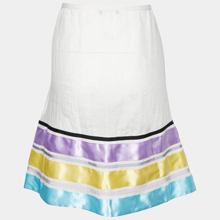 Pre Owned Emporio Armani Off-White Ramie Contrast Trim Mini Skirt M
