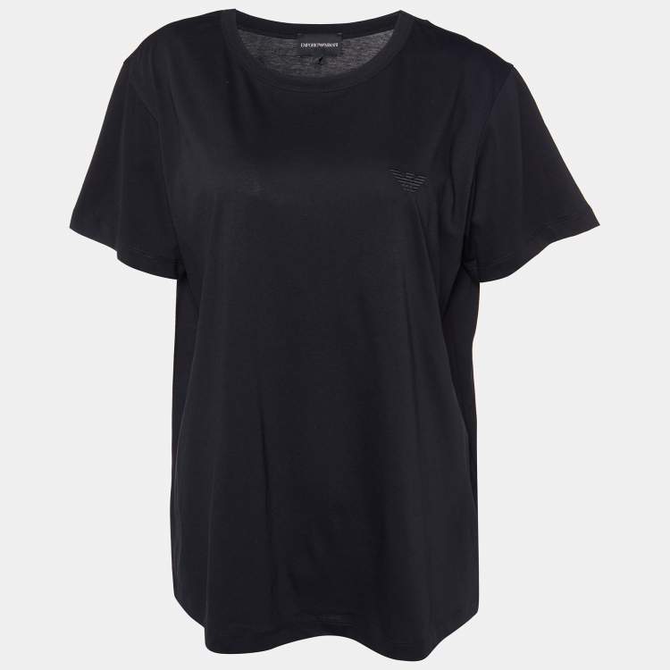 مملوكة مسبقًا Emporio Armani Black Velour Pattern Cotton Knit T-Shirt L