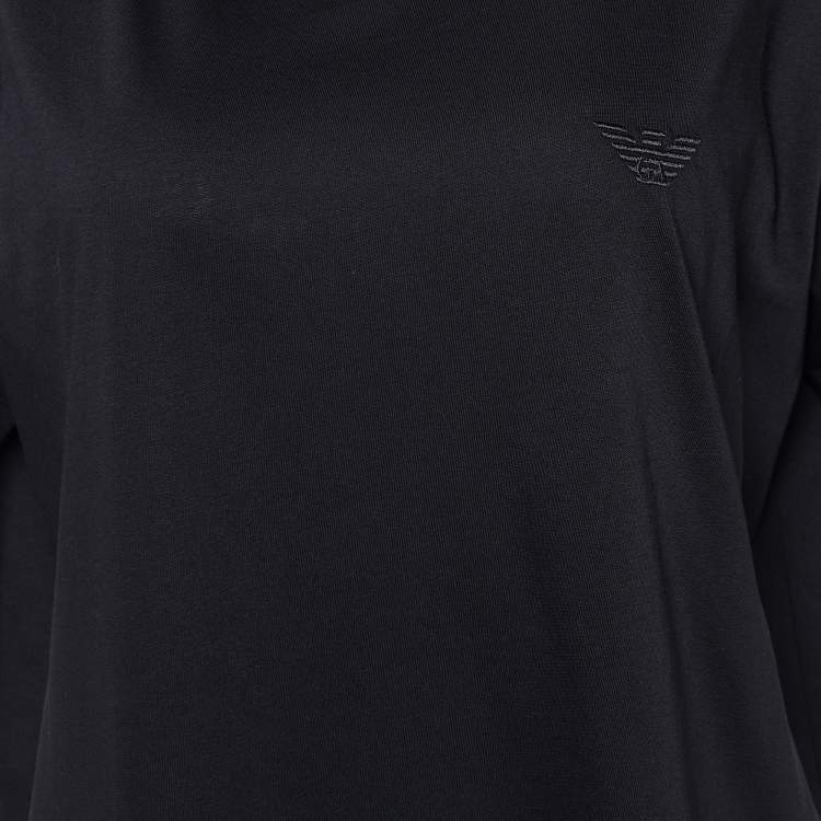 مملوكة مسبقًا Emporio Armani Black Velour Pattern Cotton Knit T-Shirt L