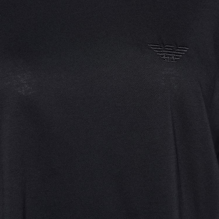 مملوكة مسبقًا Emporio Armani Black Velour Pattern Cotton Knit T-Shirt L