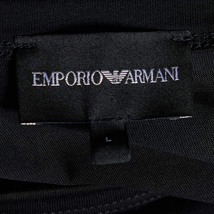 مملوكة مسبقًا Emporio Armani Black Velour Pattern Cotton Knit T-Shirt L