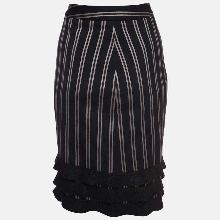 Pre Owned Emporio Armani Black Wool Blend Draped Knee Length Skirt M