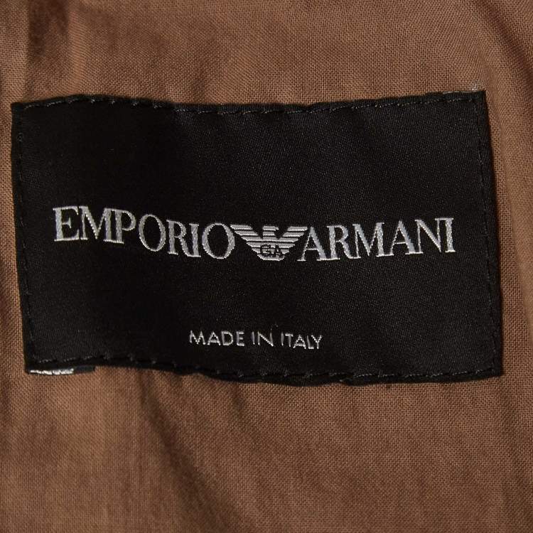 Pre Owned Emporio Armani Brown Cut-Out Leather Zipper Jacket L