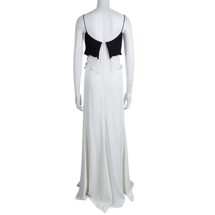 Pre Owned Emporio Armani Elite Monochrome Overlay Flared Gown S