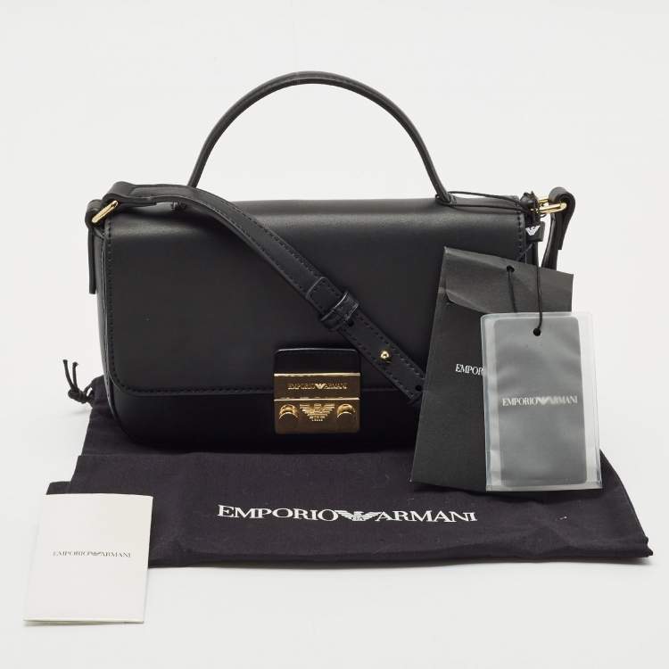 Pre Owned Emporio Armani Black Faux Leather Top Handle Bag