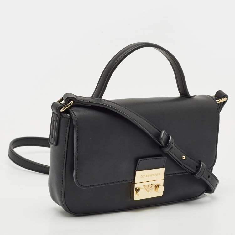 Pre Owned Emporio Armani Black Faux Leather Top Handle Bag
