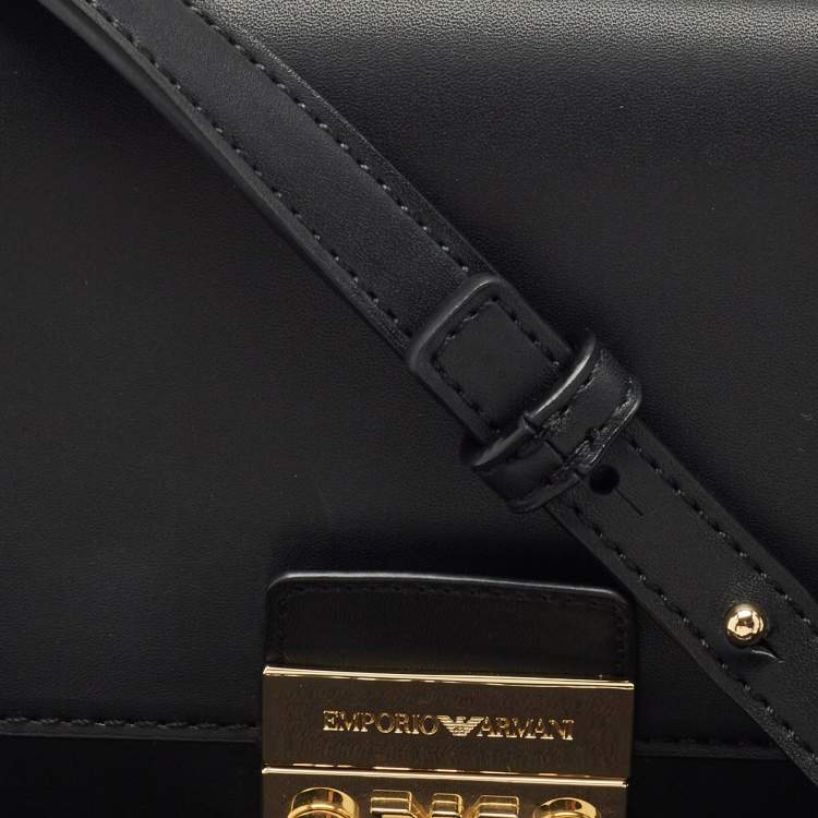 Pre Owned Emporio Armani Black Faux Leather Top Handle Bag