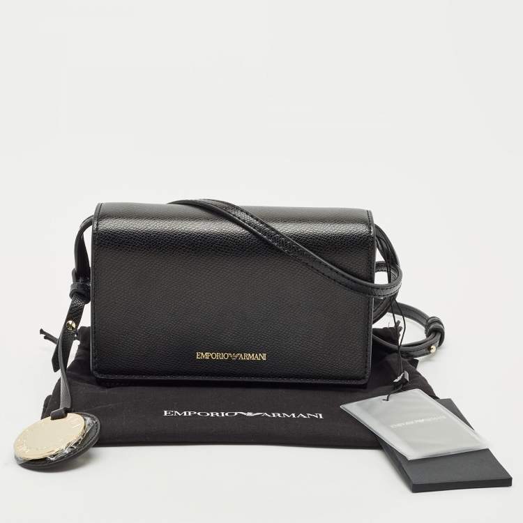 Pre Owned Emporio Armani Black Leather Mini Crossbody Bag