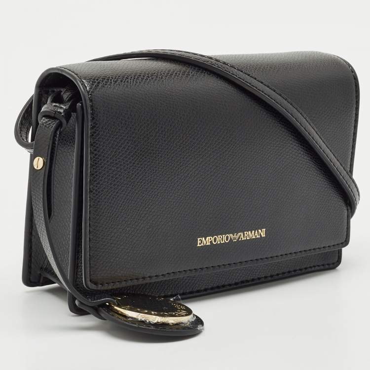 Pre Owned Emporio Armani Black Leather Mini Crossbody Bag